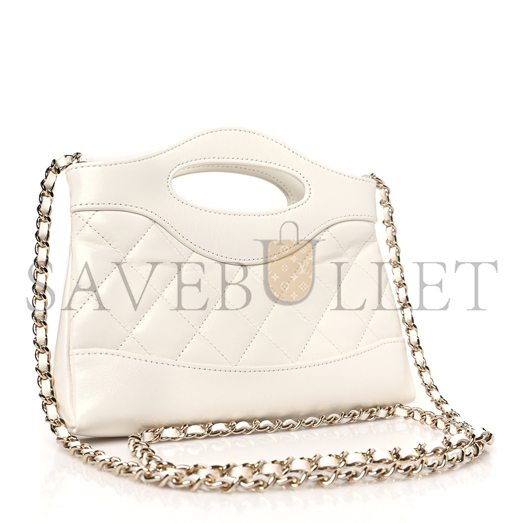 CHANEL MASTER SHINY CRUMPLED CALFSKIN QUILTED NANO 31 SHOPPING BAG WHITE (20*17.5*3.5cm)